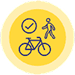 Yellow circle with pedestrian and bicycle icons
