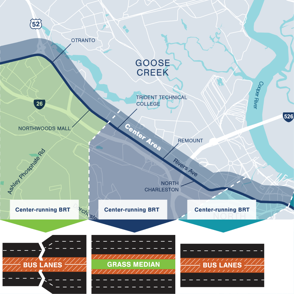 Map showing roadway design for Rivers Avenue.